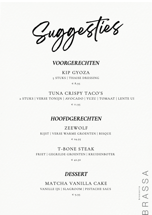 Suggesties van Brasserie Brassa